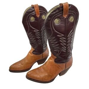 Rudel Western Cowboy Boots Men size 9 Pull‎ Holes 2 tone Leather Pointed Toe
